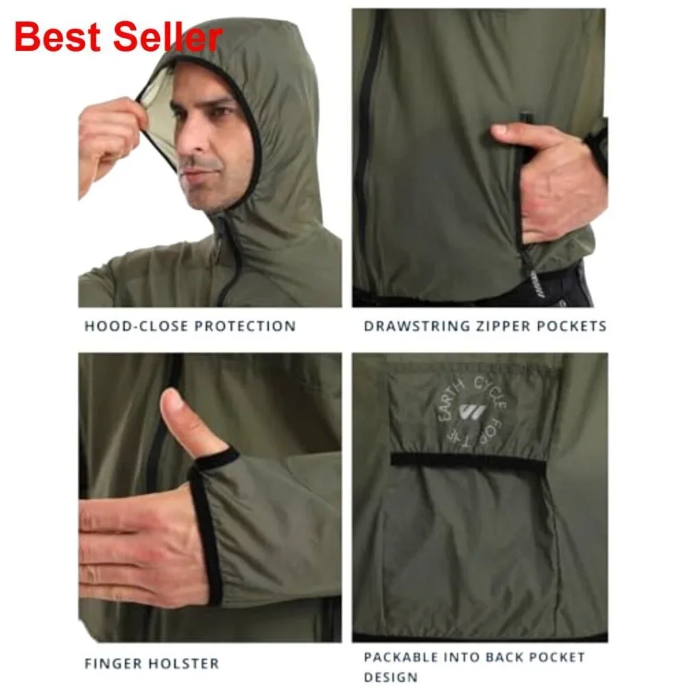 Lightweight Packable Windbreaker Jacket with Hood for Cycling Running Golf